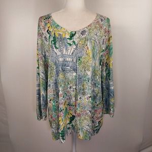 Talbots Charming Floral Botanical Garden Glasshouse Button Cardigan